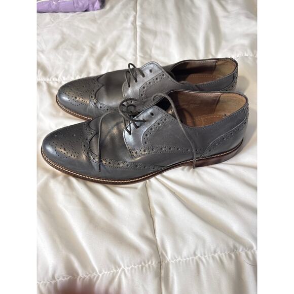 Joseph Abboud Men’s 11 Gray Leather Wingtip Brogue Dress Shoes - Picture 2 of 6